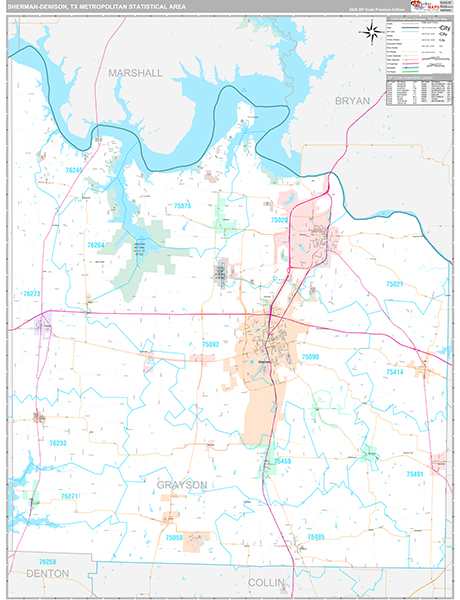 Sherman-Denison, TX Metro Area Wall Map